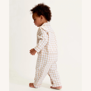 Petite Plume Baby's Twill Classic Romper – Camel Gingham
