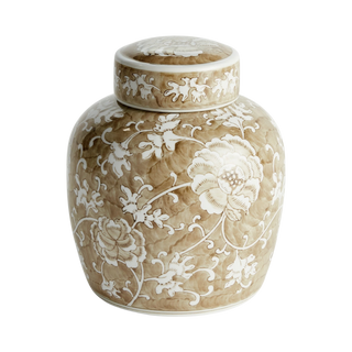 Province Lotus Lidded Jar – Brown & White
