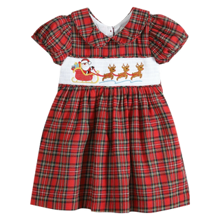 Red Christmas Plaid Santa Smocked Dress
