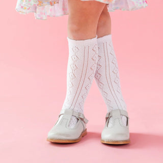 White Scalloped Fancy Knee High Socks
