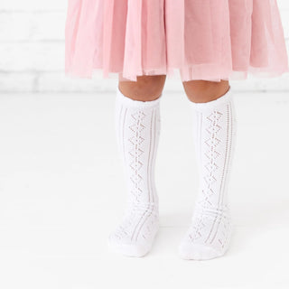 White Scalloped Fancy Knee High Socks
